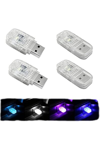 SYOSI 4PCS USB LED Car Interior Atmosphere Lamp, Portable Mini Auto Ambient L...