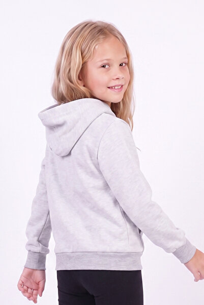panios kids Kız Çocuk Baskılı Kanguru Cepli Uzun Kollu Kapüşonlu Sweatshirt
