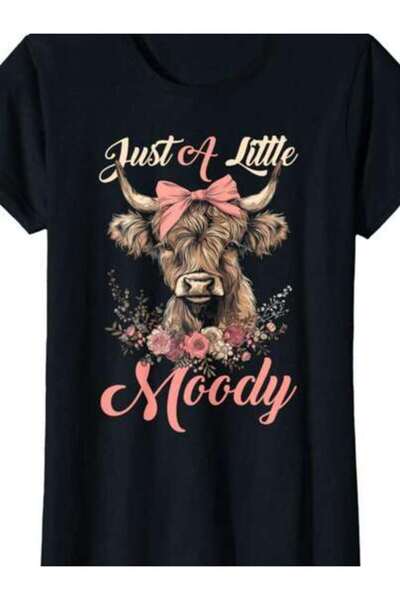 29CUN 1pc Womens Highland Cow Floral Bow Tshirt Cotton 180gsm.Printed Tee.Uni...