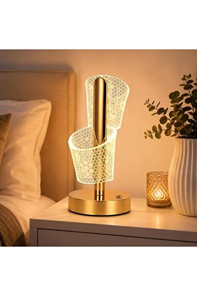 ENER MOZZARELLA Acrylic Table Lamp Grid Printed Funnel Shape, USB Rechargeabl...