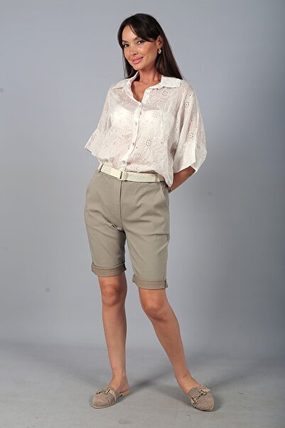 By Saygı Women's Lycra Italian Cotton Shorts with Elastic Waist and Pockets