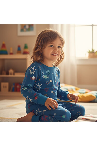 BONBON Children's Space Printed Blue Color 2-Piece Set Cb1063