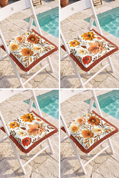Realhomes Orange Yellow Floral and Leaf Patterned Kitchen and Garden 4-Piece ...