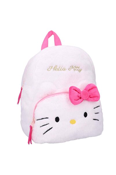 Hello Kitty Rucsac din pluș, cu două compartimente, 26x21x11 cm, alb, Happy,