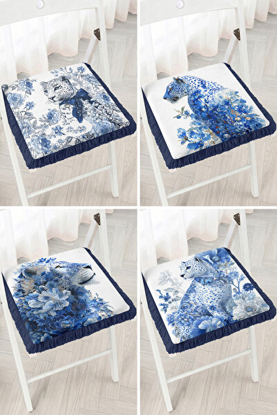 Realhomes Blue Floral and Leopard Figured Vintage Design 4-Piece Fringed Zipp...
