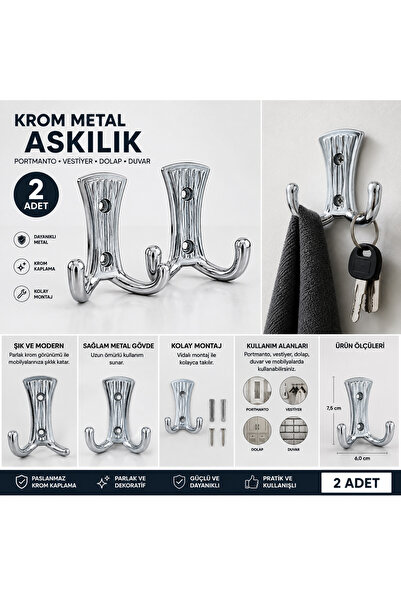 reis kulp mobilya aksesauarları imalat sanayi Krom Metal Askılık 2 Adet Portm...