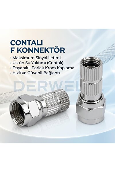 Derwell 1 Adet Siyah İç Contalı Premium F Konnektör RG6 Uydu Anten Koaksiyel ...