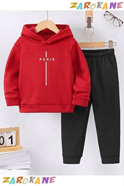 ZAROKANE Paris White Red Stripe Printed Winter Children's Hooded Top and Bott...
