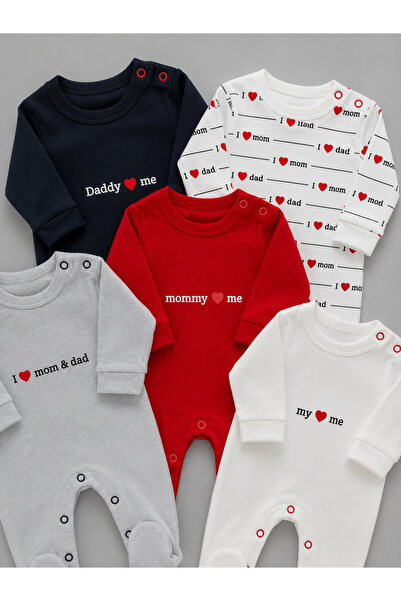 My Babies Label طقم ملابس أطفال مكون من 5 قطع بطبعة I Love Mom & Dad - بأكمام...
