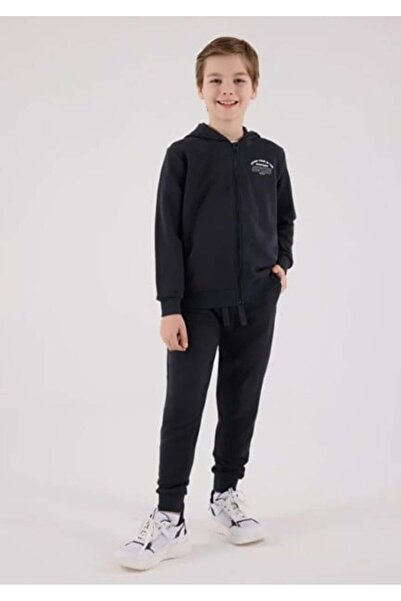 Rolypoly Boy's Hooded Back-Printed Zippered Tracksuit Set 2-8 Years Anthracite