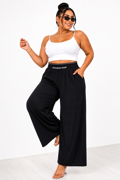 MOTIVATION Plus Size Elastic Waist Satin Lycra Pocketed Loose Fit Women's Tro...