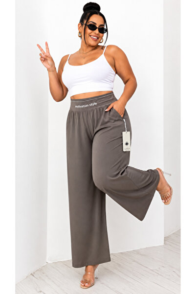 MOTIVATION Plus Size Elastic Waist Satin Lycra Pocketed Loose Fit Women's Tro...