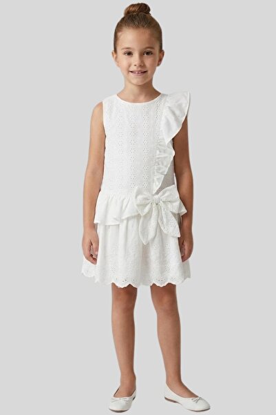ww waka waka kids store Girl's Beige Scallop Lace Ruffle Bow Detailed Birthda...