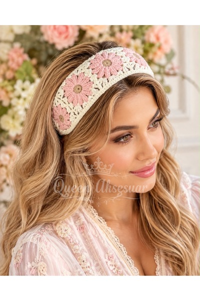 QUEEN AKSESUAR عصابة رأس منسوجة على شكل زهرة الأقحوان، عصابة رأس ملونة على ال...