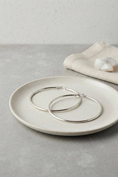 TakÇalıştır 316L Steel Silver Color 66 mm Hoop Earrings