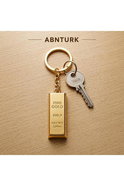 abnturk Külçe Altın Şeklinde 5cm Yüksek Kaliteli Metal Anahtarlık Şık Tasarımlı Hediyelik