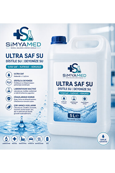 SİMYAMED Ultra Saf Su Distile & Deiyonize Su 5 Litre