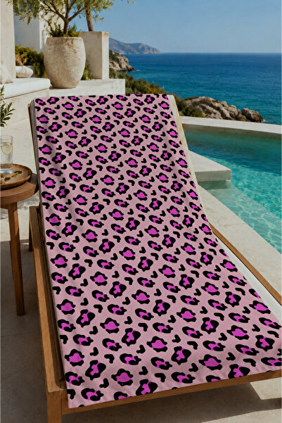 Evmila Bež ružičasti peškir za plažu sa leopard uzorkom 70x150 - digitalno št...