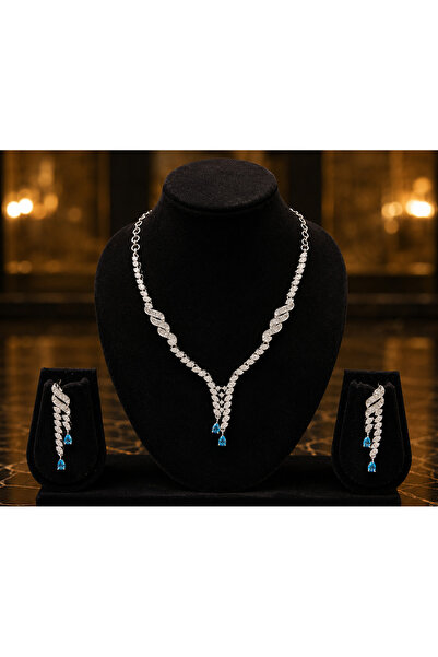 Generic Brand Women’s Silver-Color Crystal Leaf Necklace & Drop Earrings Set ...