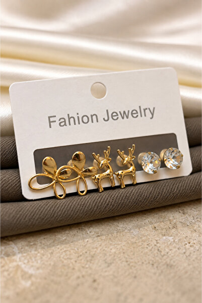 Dore Collection 3-Piece Women's Earring Set |   Gold Color Earring Set with F...