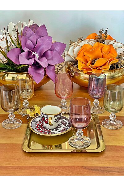 P&ORA PREMIUM KITCHEN PRODUCTS Kristal 6 Colors 135Cc Coffee Water Glass, Sof...