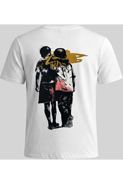 Nazlyna White 100% Cotton Unisex T-Shirt with Artistic Friendship Figure Draw...
