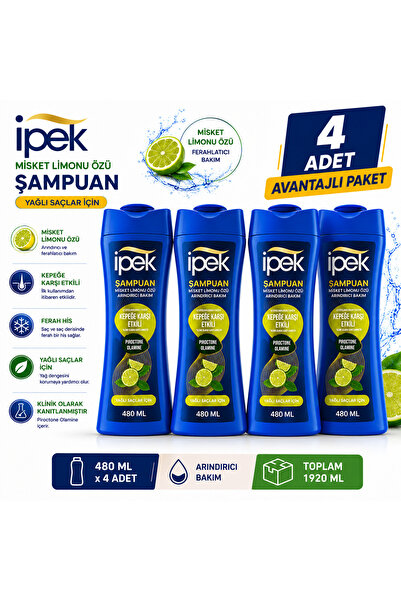 İpek Şampuan Misket Limonu Özü Yağlı Saçlar İçin 480 ML X 4 Adet