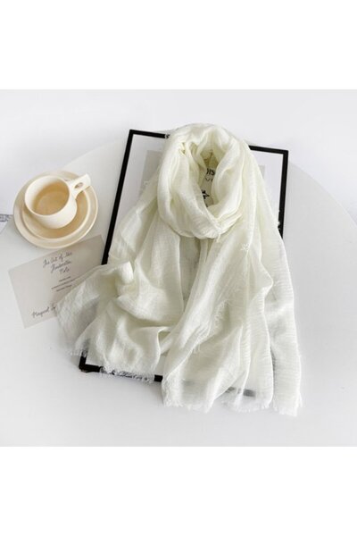 STARSTAR Women's cotton-linen scarf off-white 185x90cm tassel vintage.