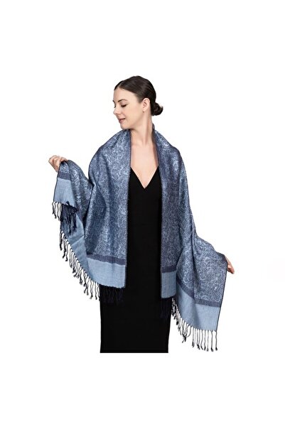 STARSTAR Women's blue tassel scarf 180x70cm floral mesh breathable.