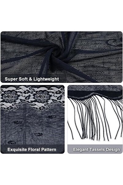 STARSTAR Vintage floral women's scarf dark green tassel evening shawl.