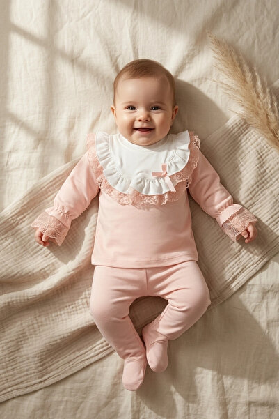 Babydonat Somon Aria Vintage Lace Detailed 100% Cotton Ruffled Baby Set - Sty...