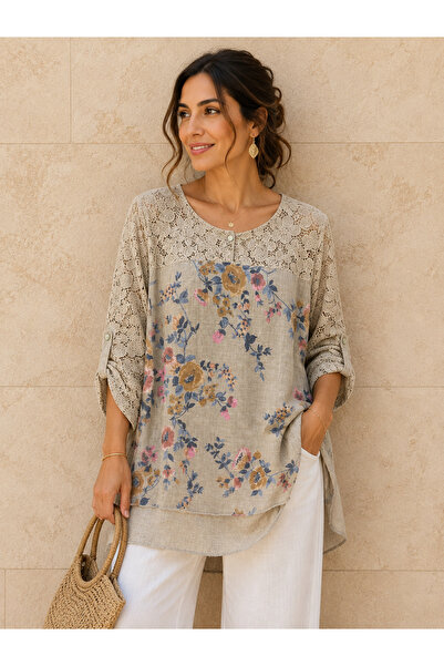 AGORATEKSTİL Women's Original Italian Short Front Long Back Lace Blouse 44-48