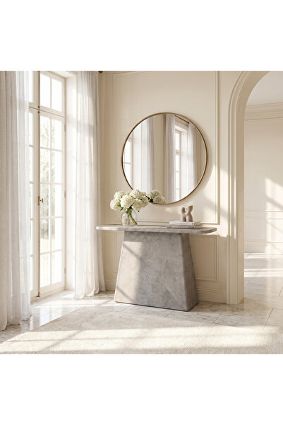Ebticar Rectangular Console Table with Faux Marble Top and Metal Frame – Gray