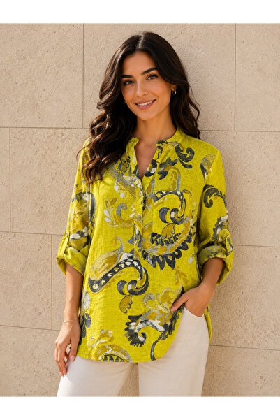 AGORATEKSTİL Women's Original Italian Cotton Fabric 3 Buttons Patterned Shirt...