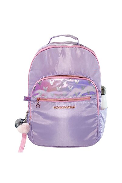 Zâna Casei Rucsac holografic lila cu model de inimi metalice tip vignetă