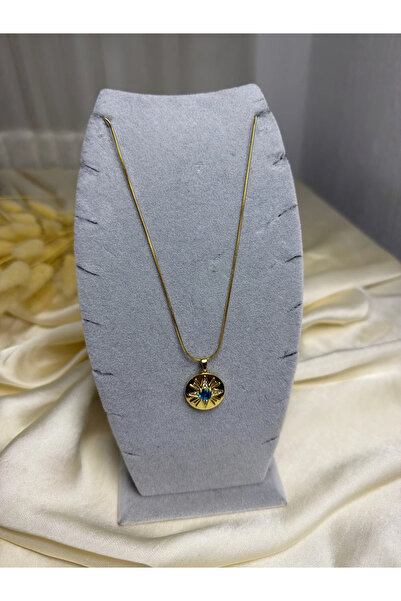 gns jewellery Gold Madalyon Mavi Taşlı Kolye