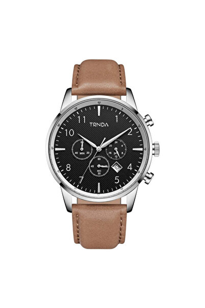 TRNDA Men's Stainless Steel Watch, Tan Leather Band | Tr43ss