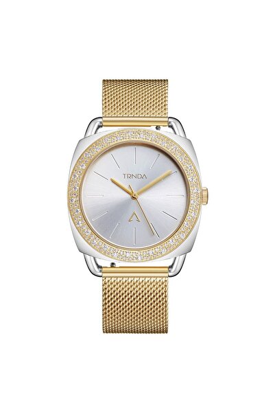 TRNDA Women's Stainless Steel Gold Mesh Watch, Silver Dial | Trnda-35.8