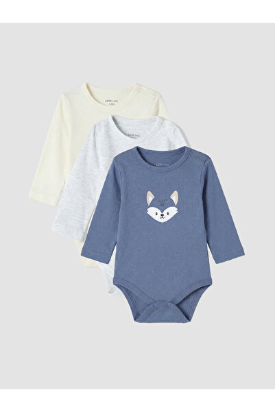 LC Waikiki Set de 3 body-uri imprimate pentru bebeluși băieți, cu guler rotun...