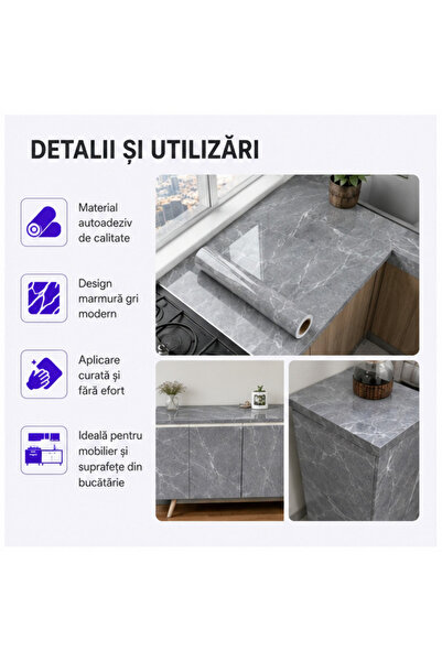 OEM Folie Autocolantă Marmură Gri 60x300cm, Anti-Umiditate