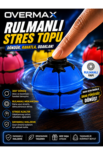OVERMAX Rulmanlı Spinner Stres Topu – 360° Dönen Fidget Oyuncak, El Egzersiz ...