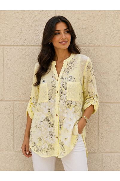 AGORATEKSTİL Women's Original Italian Patterned Shirt with Stamped Pockets Pl...