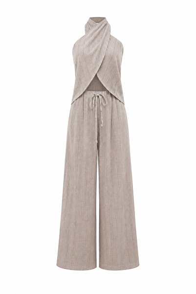 Bağlamalı Crop Bluz Pantolon Takım