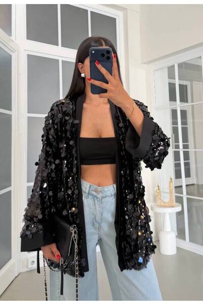 MAESTRO WOMAN Women's Black Sequin Cuffed Jacket