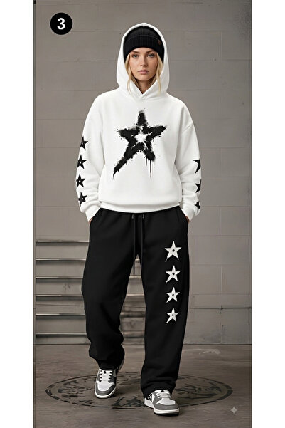 EFFRENATU Oversized Hooded Sweatshirt Set - Face and All-Over Surface Print, ...
