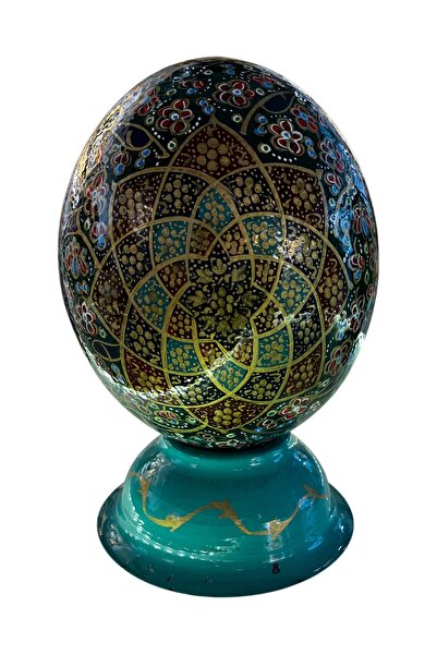 El Yapımı Mine İşlemeli Madalyon Desenli Devekuşu Yumurtası