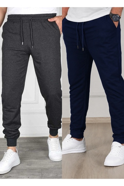 TORUK MAKTO Set of 2 Unisex Ribbed Leg Sweatpants Jogger Comfortable Fit Dail...