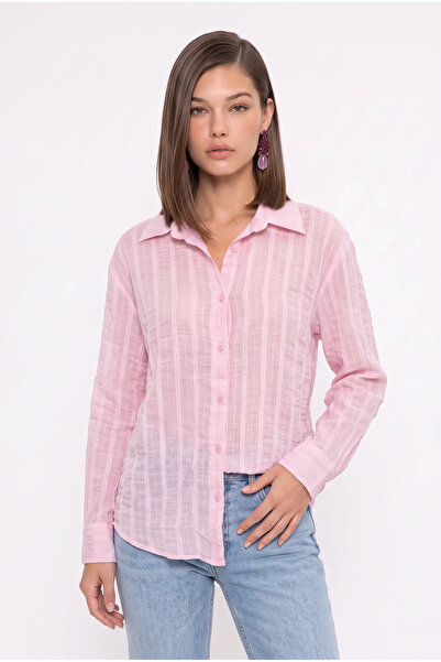 cemo Dokulu Çizgili Oversize Gömlek