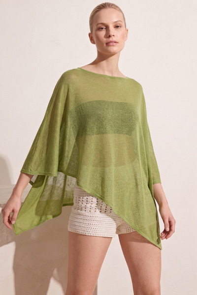 VODENS Women's Green 94% Cotton Summer Asymmetrical Transparent Flowy Cape Po...