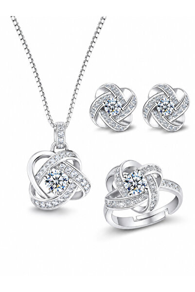 Generic Brand Women's 4-Piece Jewelry Set, Sparkling Flower Pendant Necklace ...
